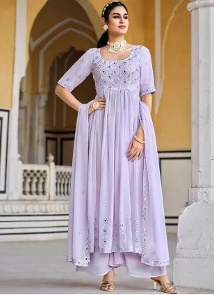 Lavender Palazzo Salwar Suit in Georgette with Sequins work